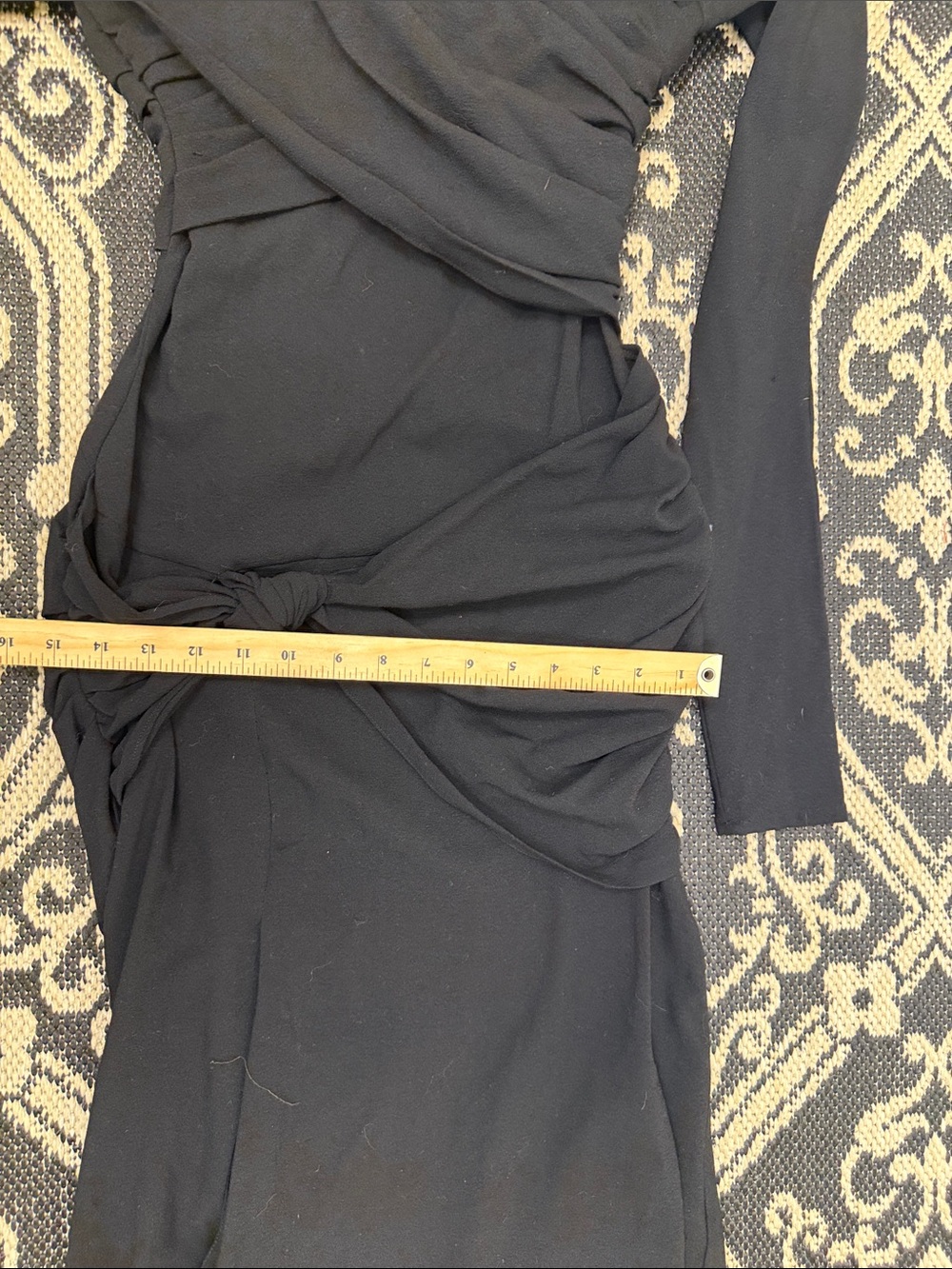 ZARA STUDIO lightweight wool Black Long-Sleeve Ruched Midi Dress large - Picture 16 of 16